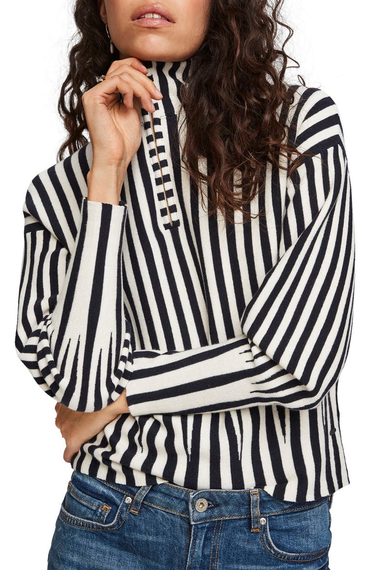 Stripe Quarter Zip Cotton & Cashmere Sweater, Main, color, COMBO B