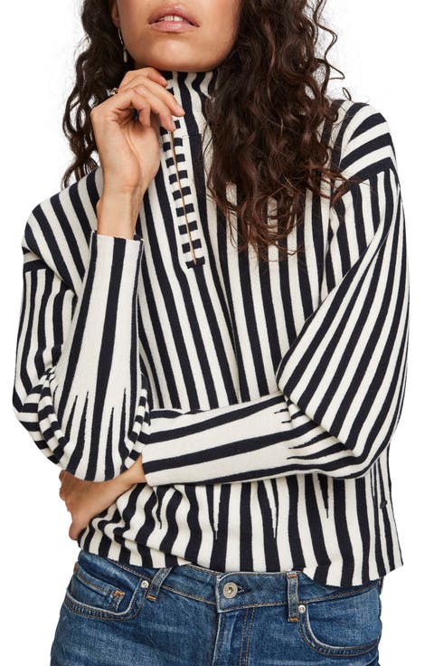 Stripe Quarter Zip Cotton & Cashmere Sweater