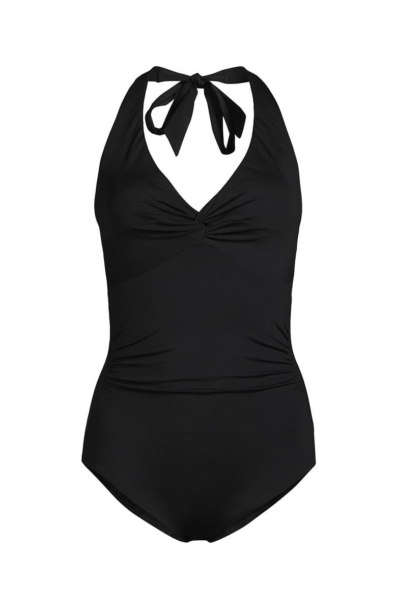 Lands' End Knot Twist Halter One Piece, Alternate, color, Black