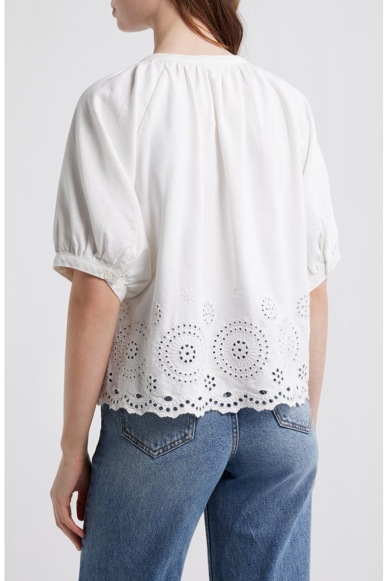 The Eyelet Short Sleeve Woven Shirt, Alternate, color, WHITE