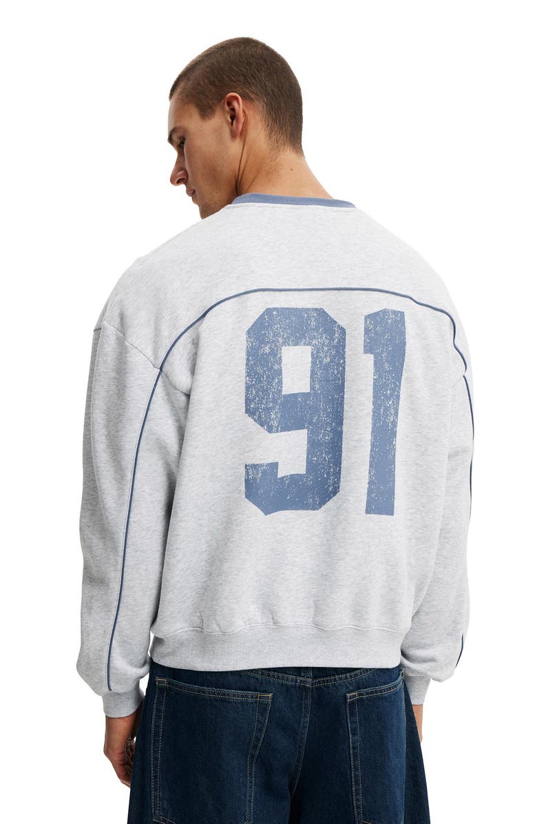 Cotton On Men's Box Fit Graphic Crew Sweater, Alternate, color, Grey Marle  Studiio 91