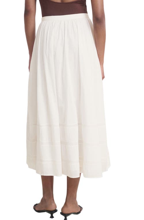 Mango Pleated Lace Trim Cotton Midi Skirt In White