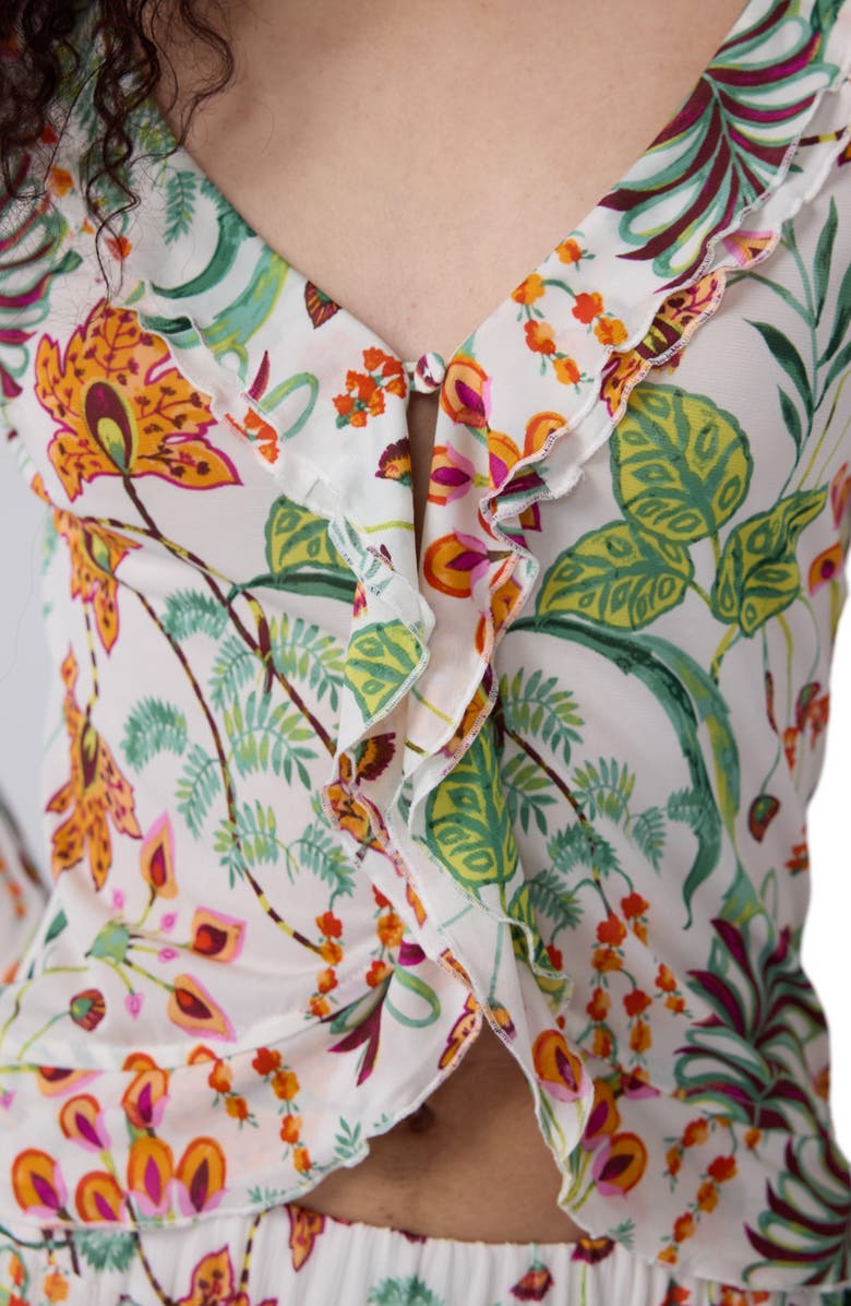 Diane von Furstenberg Fern Botanical Ruffle Trim Crop Top, Alternate, color, Miragevine White