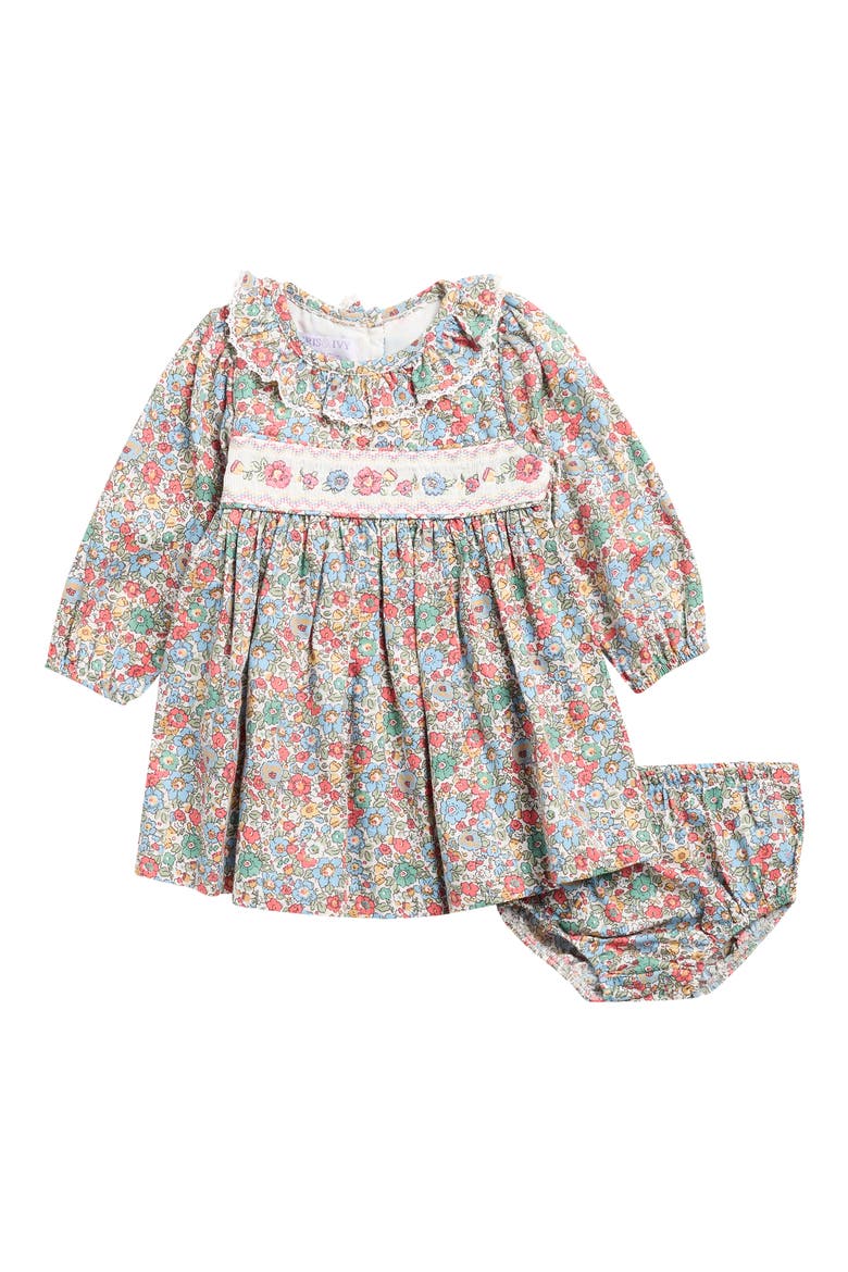 Smocked Floral Dress & Bloomers, Main, color, MULTI