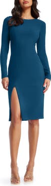 Dress the Population Nadia Long Sleeve Scoop Back Midi Dress