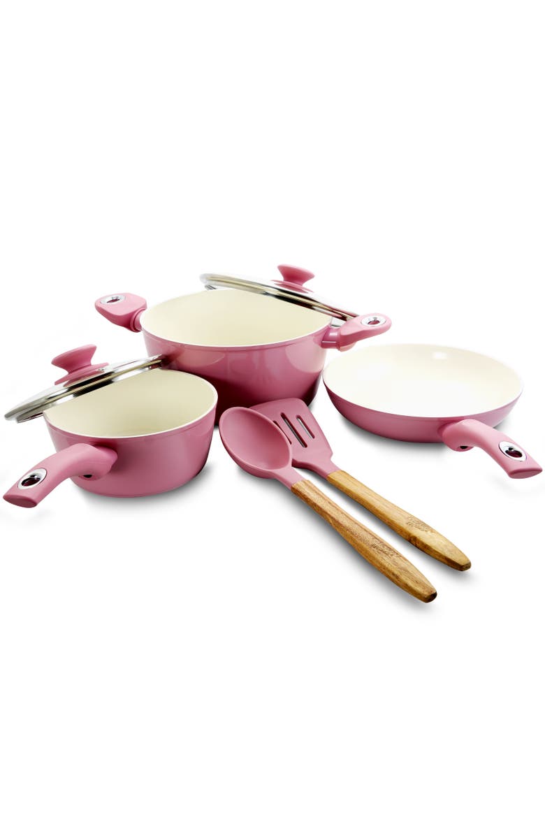 Gibson Home Plaza Cafe 7 Piece Aluminum Nonstick Cookware Set, Alternate, color, Red