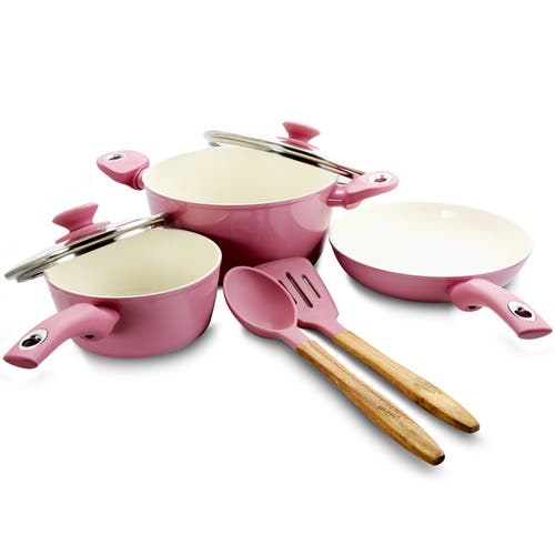 Gibson Home Plaza Cafe 7 Piece Aluminum Nonstick Cookware Set In Pink