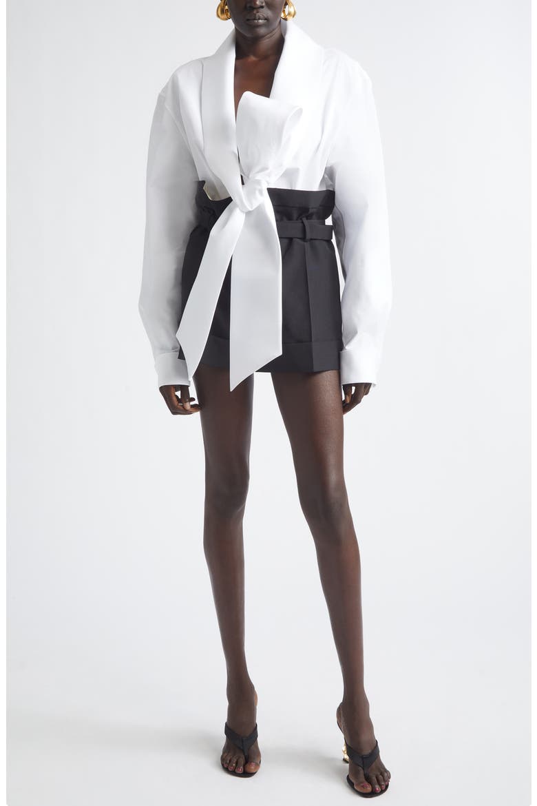 Paperbag Waist Mohair & Wool Shorts, Alternate, color, NOIR