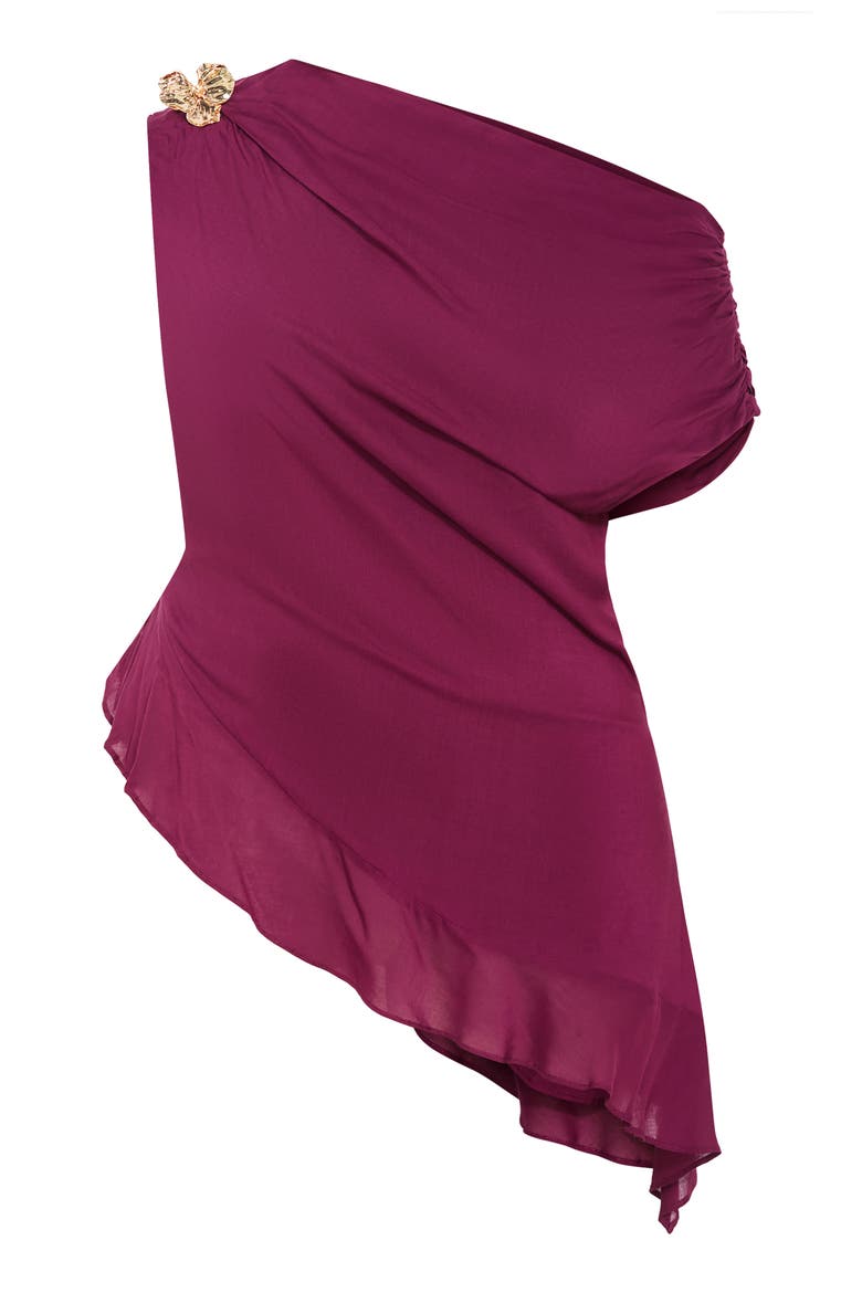 Kylie One-Shoulder Asymmetric Ruffle Top, Alternate, color, POMEGRANATE