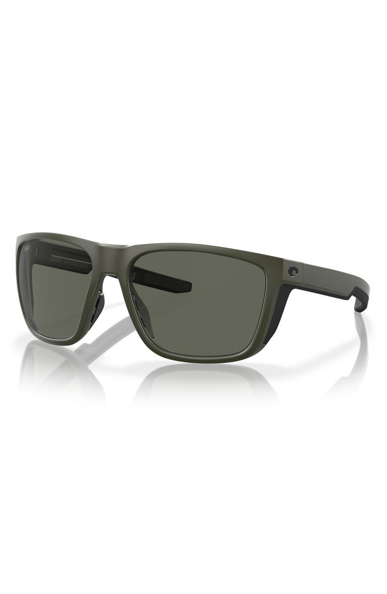Costa Del Mar 57mm Polarized Square Sunglasses, Alternate, color, Matte Olive/ Gray 580G