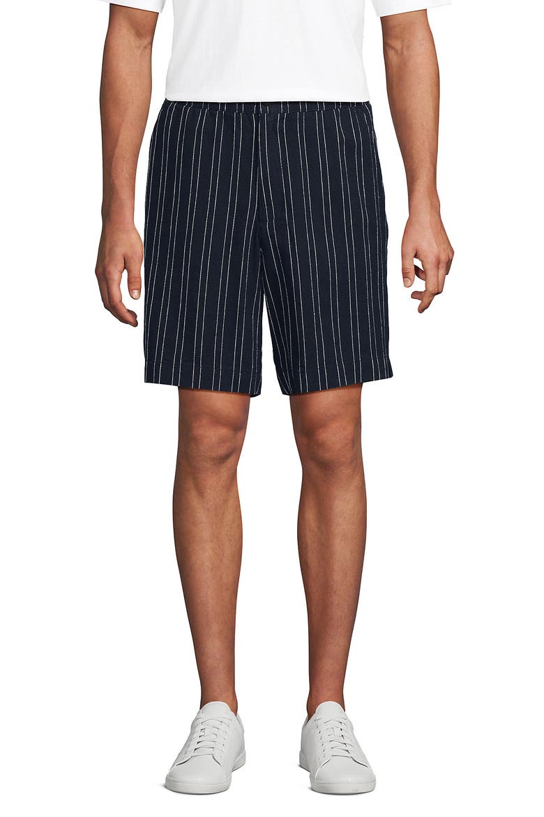 7" Classic Fit Linen Cotton E-Waist Short, Main, color, Navy/Ivory Broken Stripe