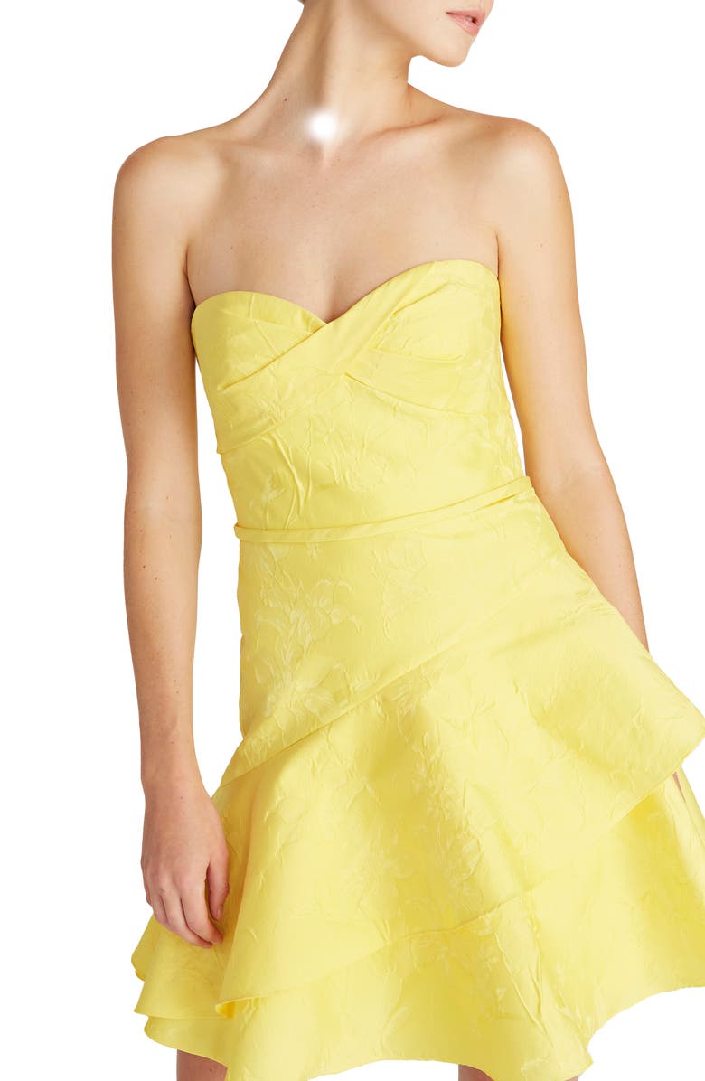 ML Monique Lhuillier Jacquard Strapless Minidress, Alternate, color, Daffodil