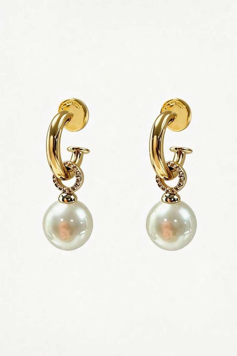 Sia Shell Pearl Drop Hoop Earrings