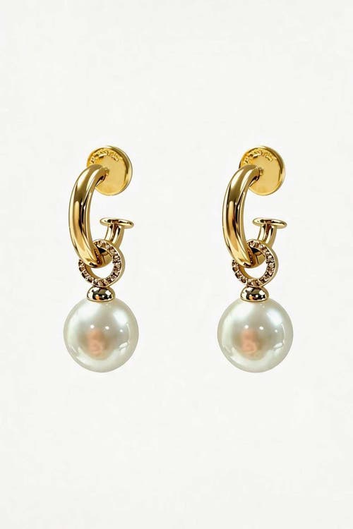 Classicharms Sia Shell Pearl Drop Hoop Earrings In Gold