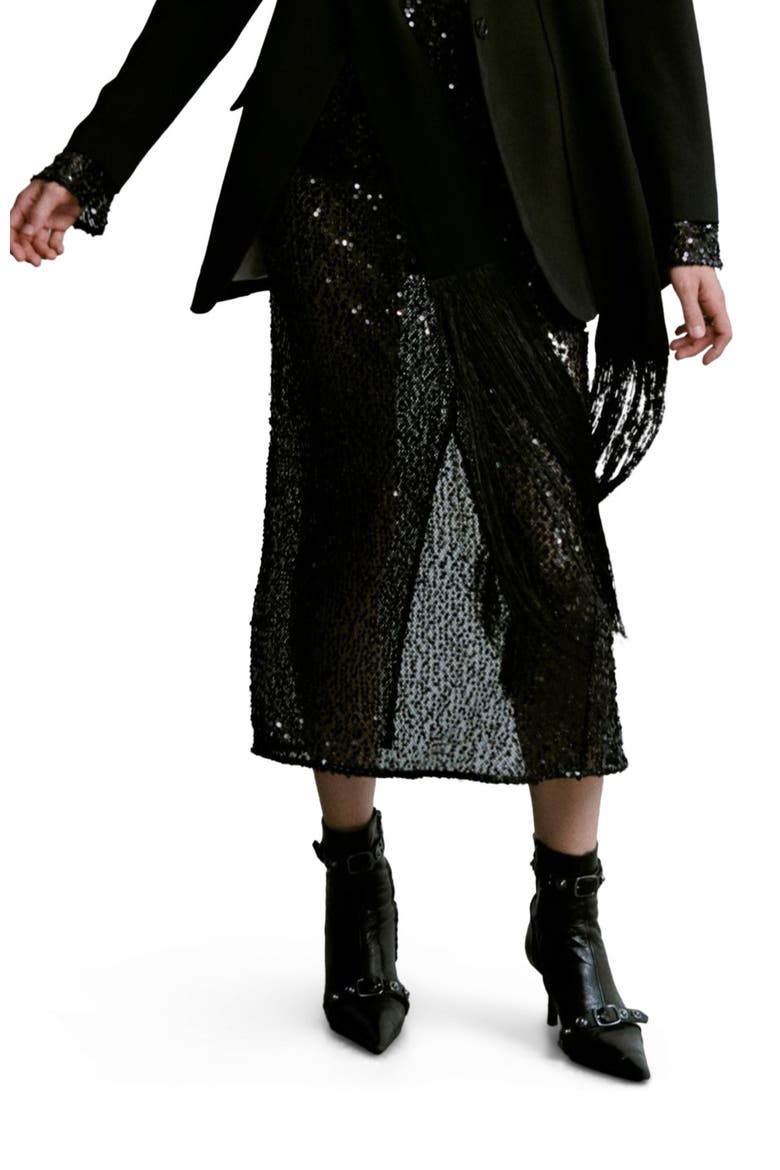 Tulli Shimmering Sequin Midi Skirt, Alternate, color, Black