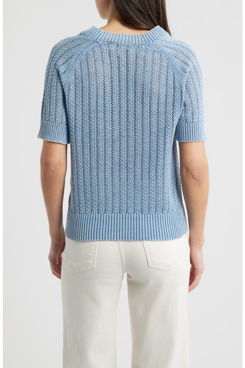 Washed Openwork Knit Rib Short Sleeve Sweater, Alternate, color, OCEAN