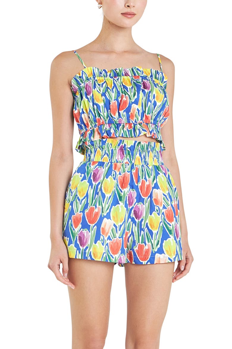 Tulip Print Ruffle Cotton Crop Top, Alternate, color, BLUE MULTI