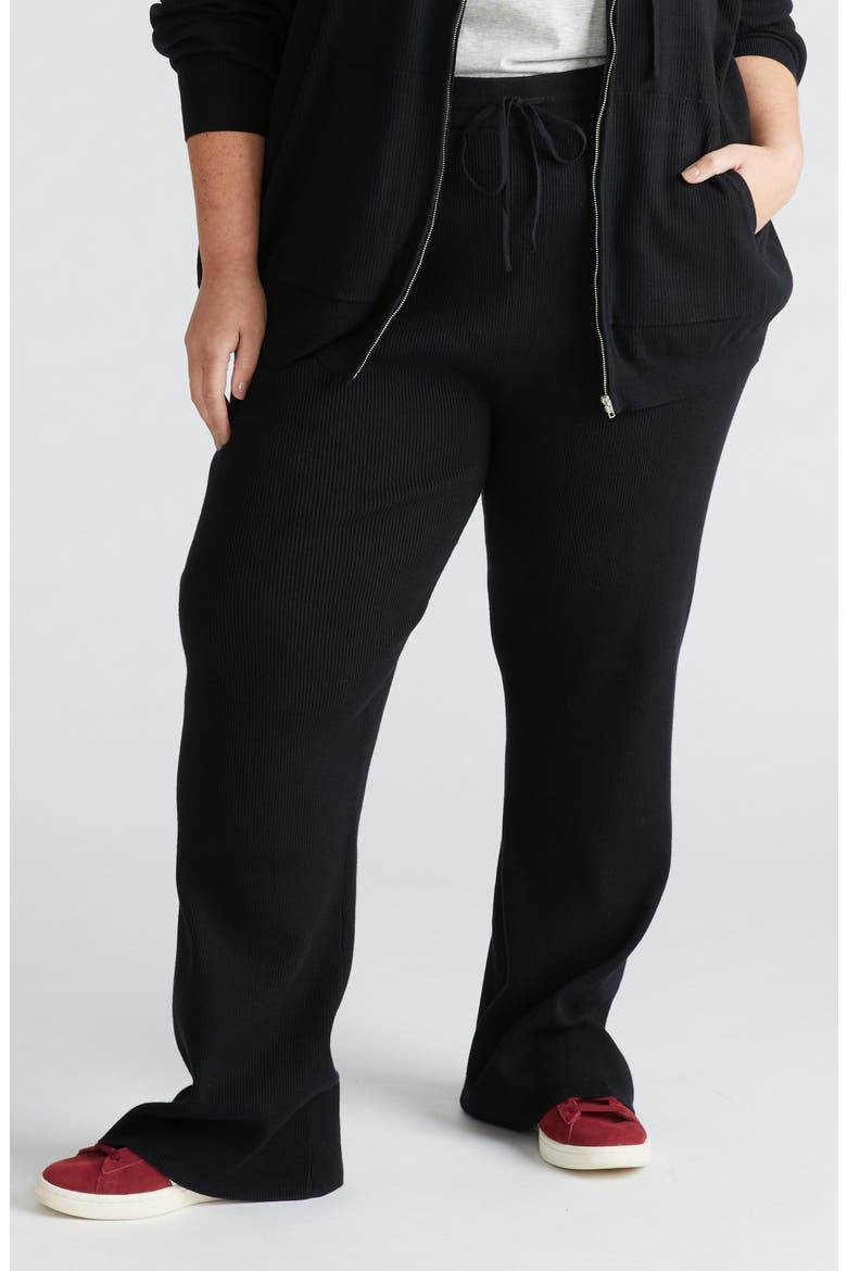 Mola Tie Waist Rib Pants, Main, color, BLACK