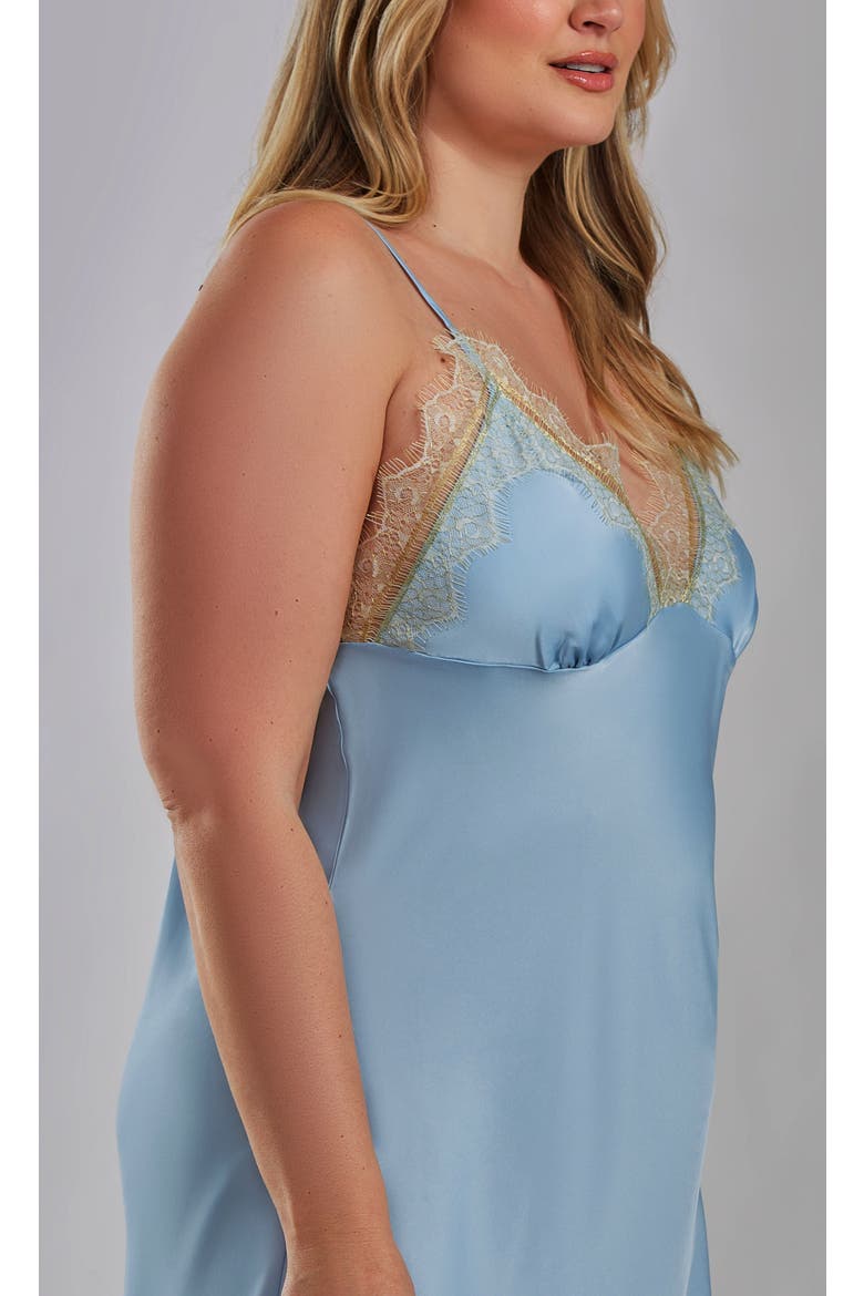 Eyelash Lace Trim Satin Chemise, Alternate, color, Light-Blue