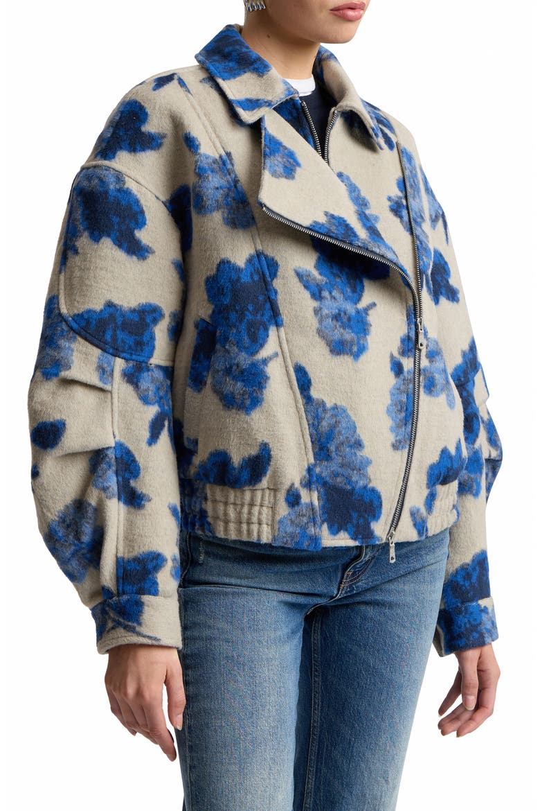 Floral Jacquard Layered Bomber Jacket, Alternate, color, ASH / ROYAL BLUE FLORAL