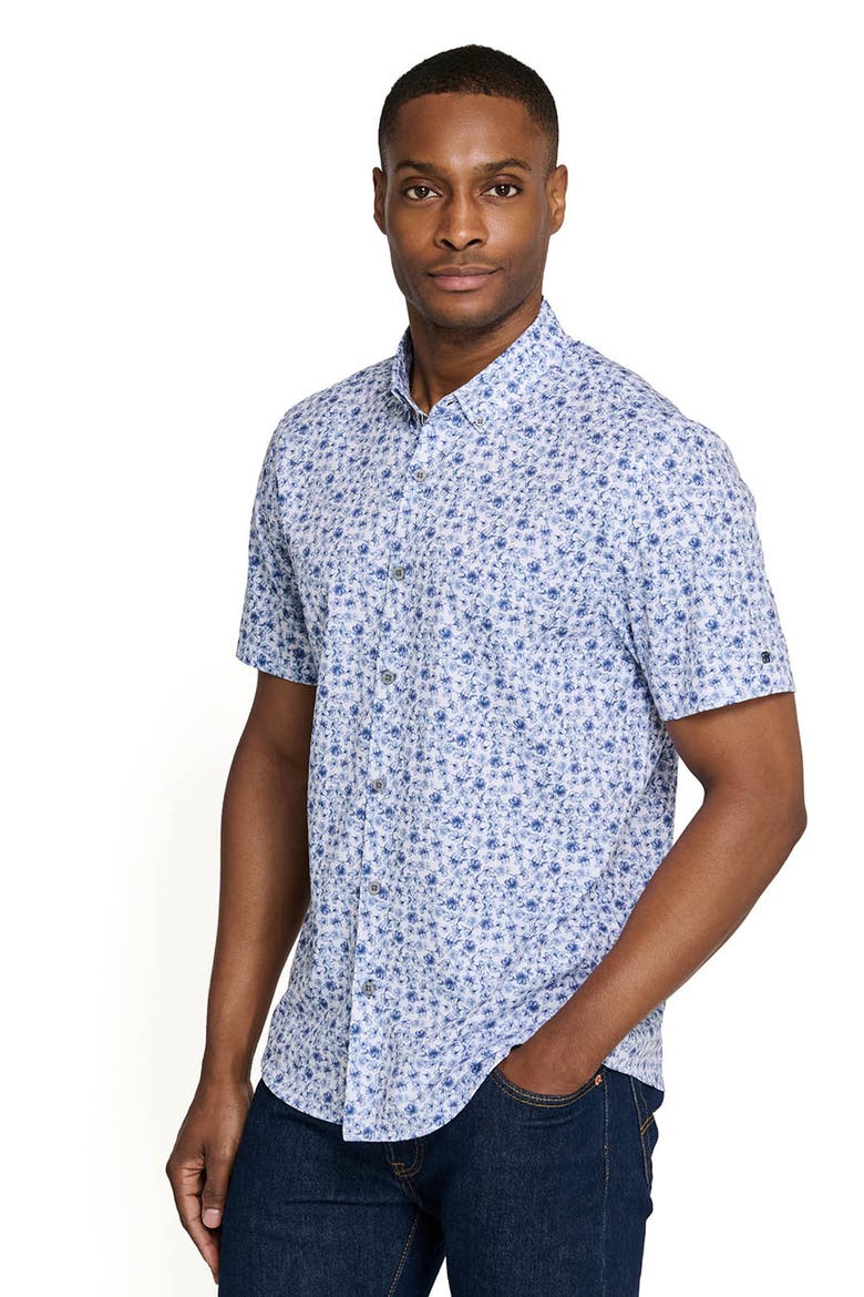 Greenpoint Garden Short Sleeve Button Down Performance Shirt, Alternate, color, WHITE/BLUE