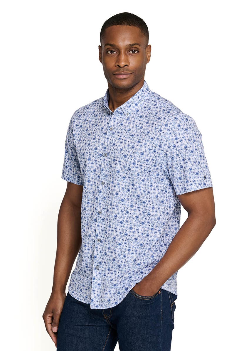Brooklyn Brigade Greenpoint Garden Short Sleeve Button Down Performance Shirt, Alternate, color, White/Blue