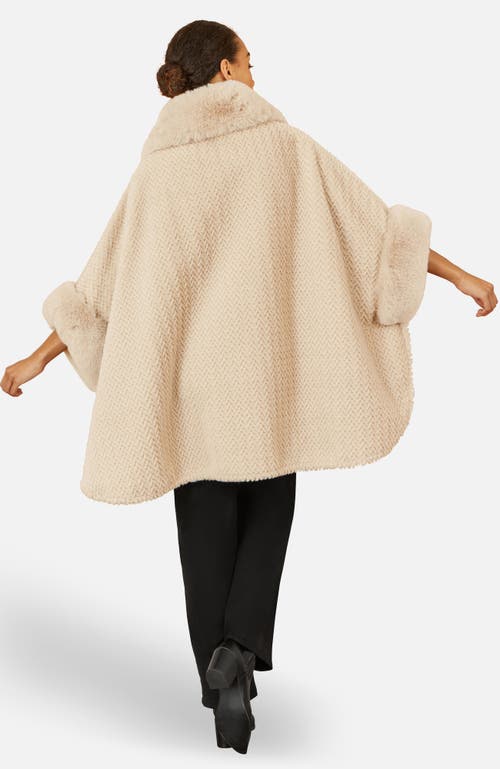 Yumi Textured Faux Fur Lined Cape In Neutral