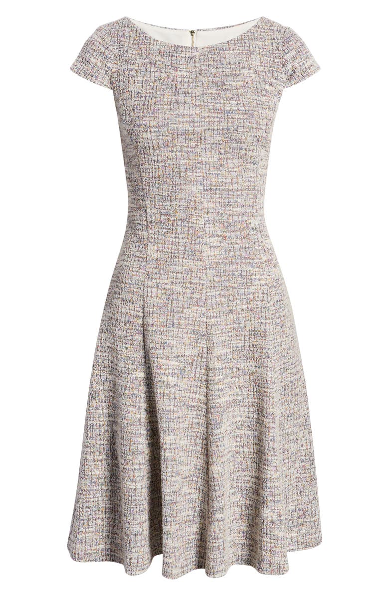 Eliza J Bateau Neck Cap Sleeve Tweed Dress, Alternate, color,