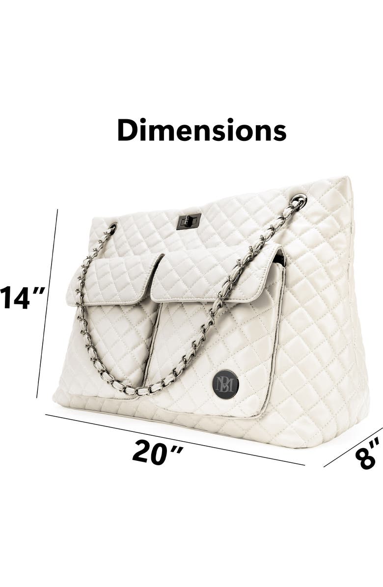 BADGLEY MISCHKA Diana XL Quilted Vegan Leather Travel Weekender Duffel Bag, Alternate, color, Cream