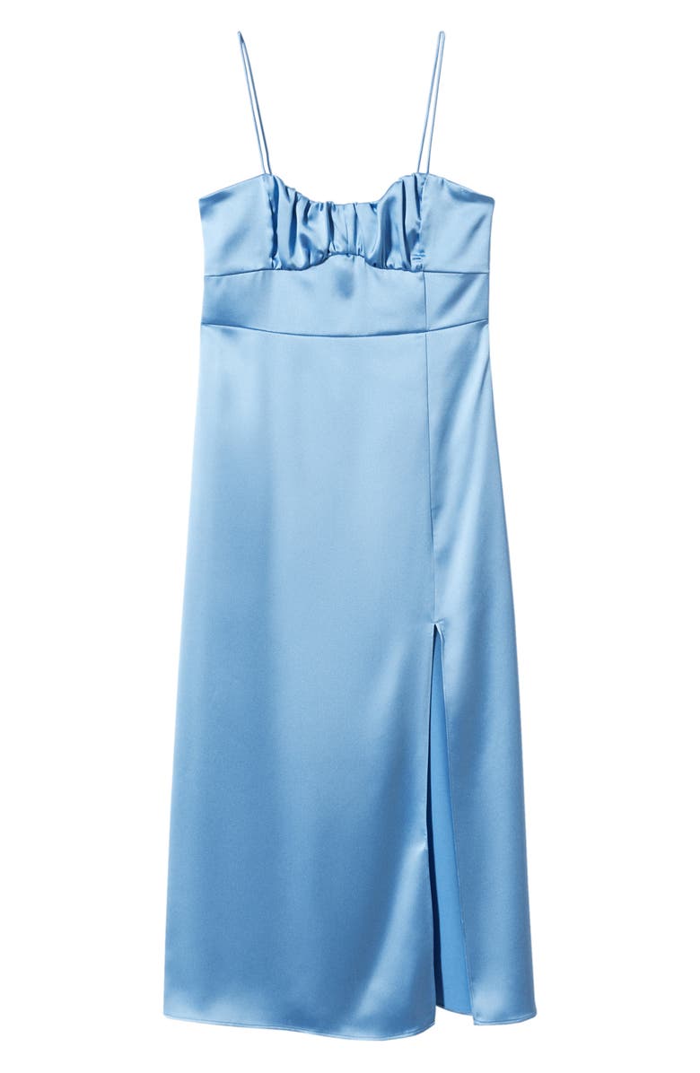 MANGO Ruched Satin Slipdress, Alternate, color, Medium Blue