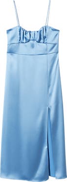 MANGO Ruched Satin Slipdress