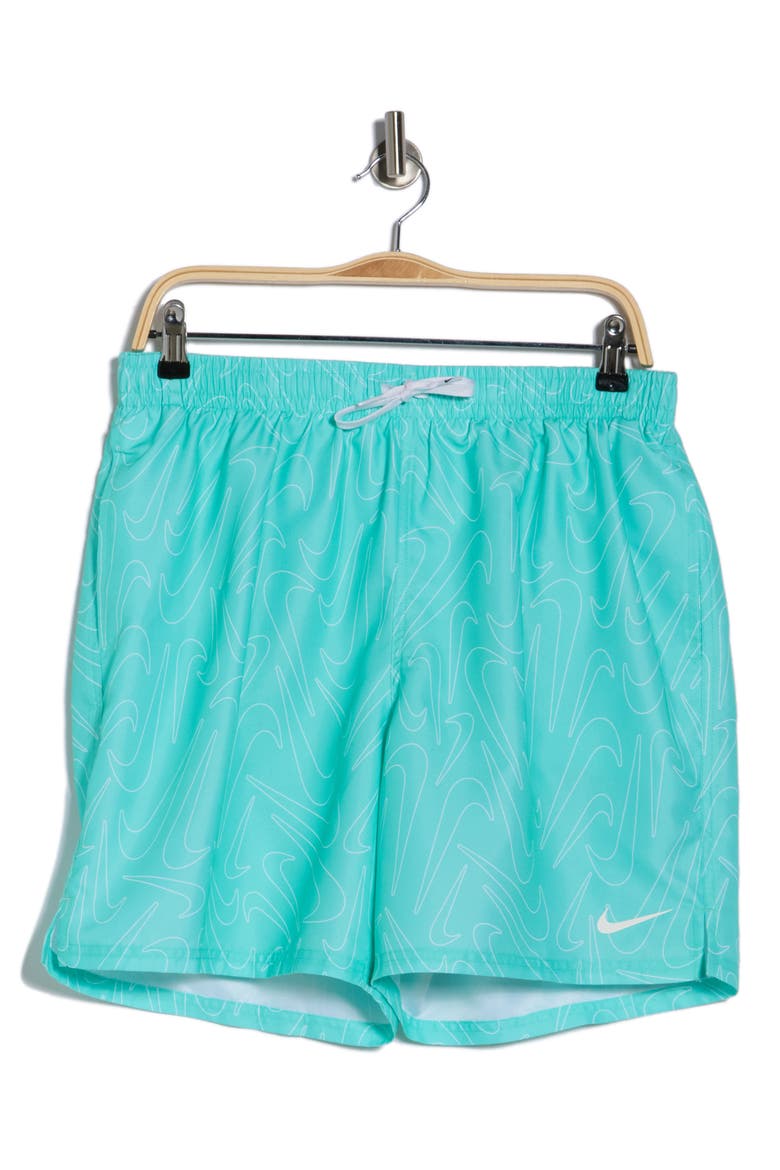 Breaker Tossed Swoosh Swim Trunks, Alternate, color, BLEACHED TURQUOISE