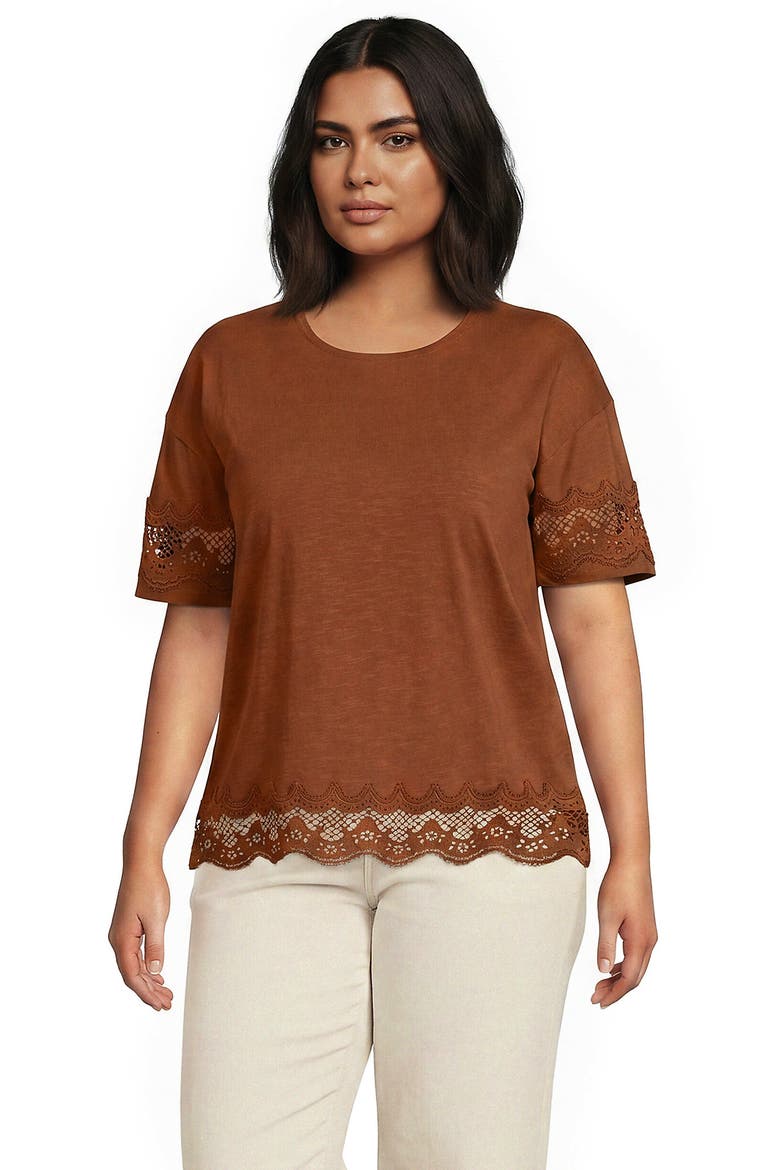 Short Sleeve Slub Jersey Cutwork T-Shirt, Main, color, Rich Ginger Brown