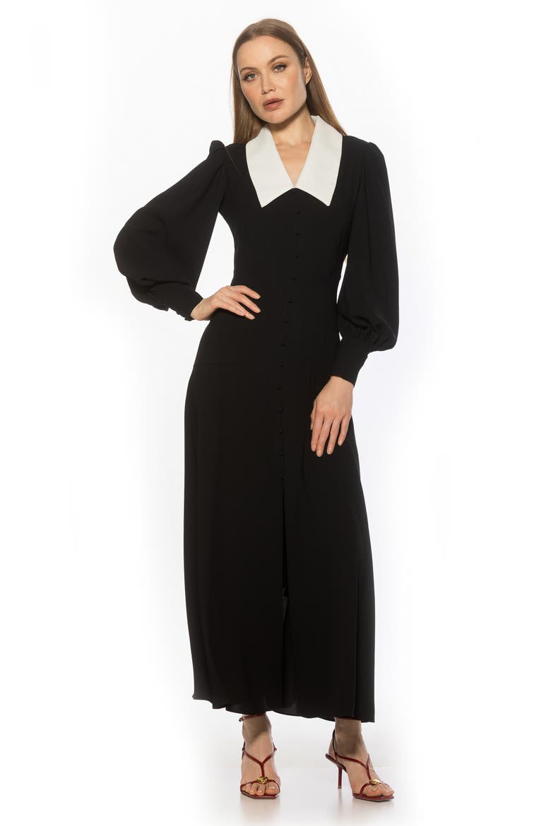 Kate Collared Long Sleeve Maxi Dress, Alternate, color, BLACK/ IVORY