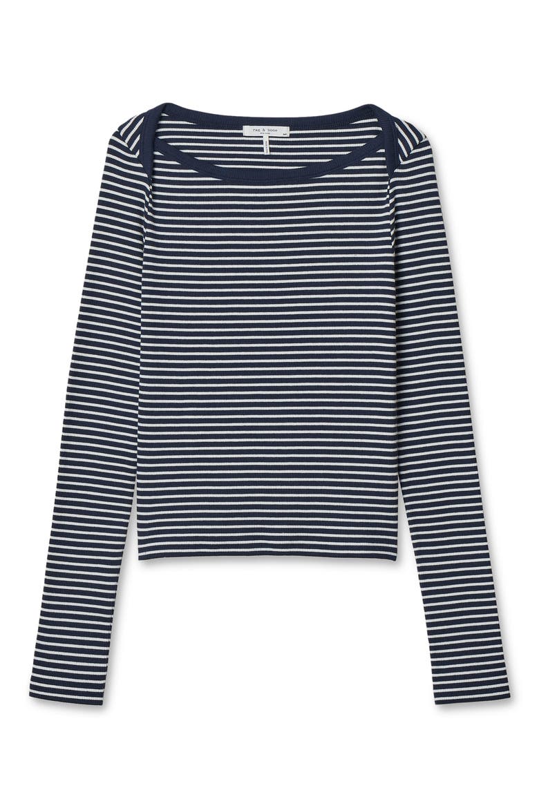 Essential Striped Rib Bateau Neck Tee, Alternate, color, NAVY MULTI