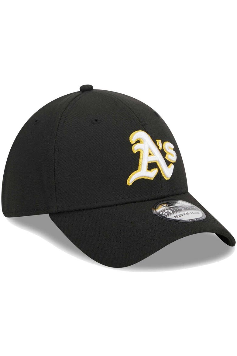 Men's New Era Black Oakland Athletics Logo 39THIRTY Flex Hat, Alternate, color, Black