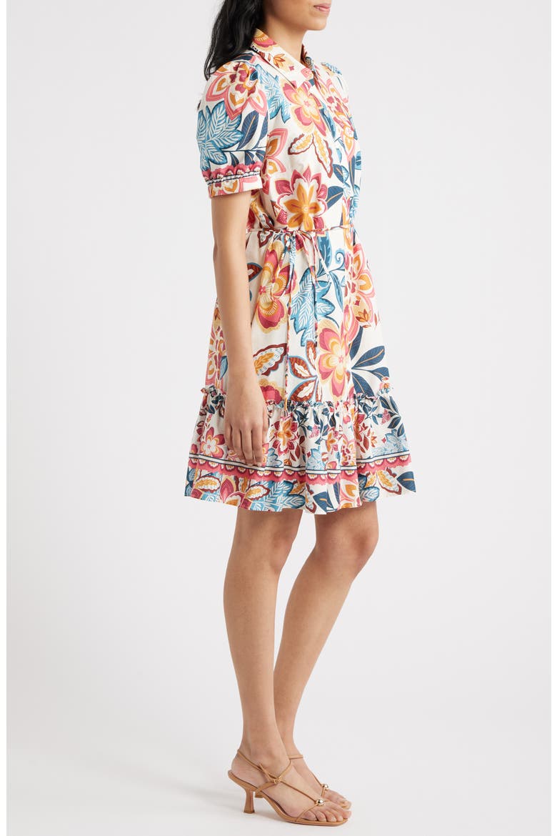 Print Puff Sleeve Ruffle Hem Shirtdress, Alternate, color, IVORY MULTI