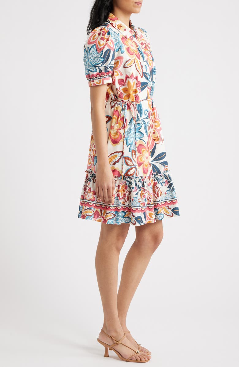 Julia Jordan Print Puff Sleeve Ruffle Hem Shirtdress, Alternate, color, Ivory Multi