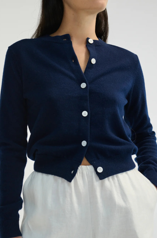 Almina Concept Classic Crew Wool Cardigan In Navy
