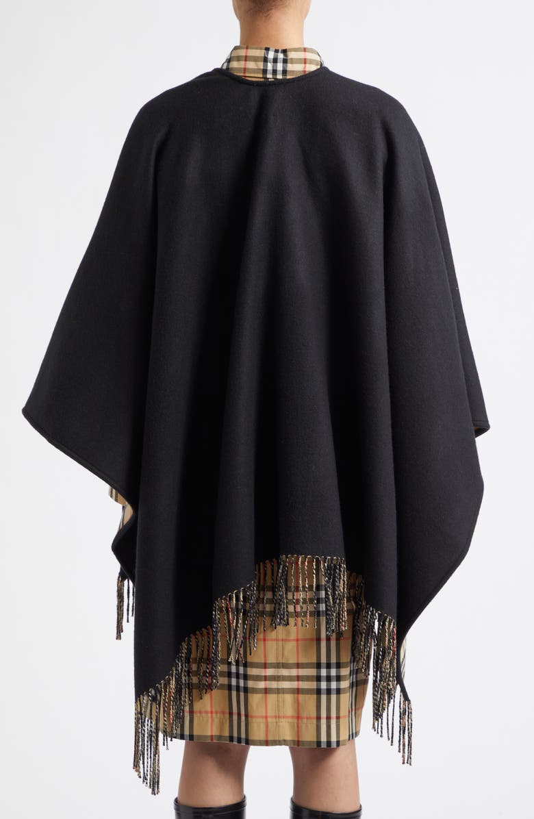 Burberry Reversible Wool Cape, Alternate, color, Black
