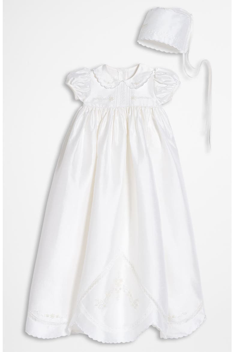 Dupioni Silk Christening Gown, Main, color, WHITE