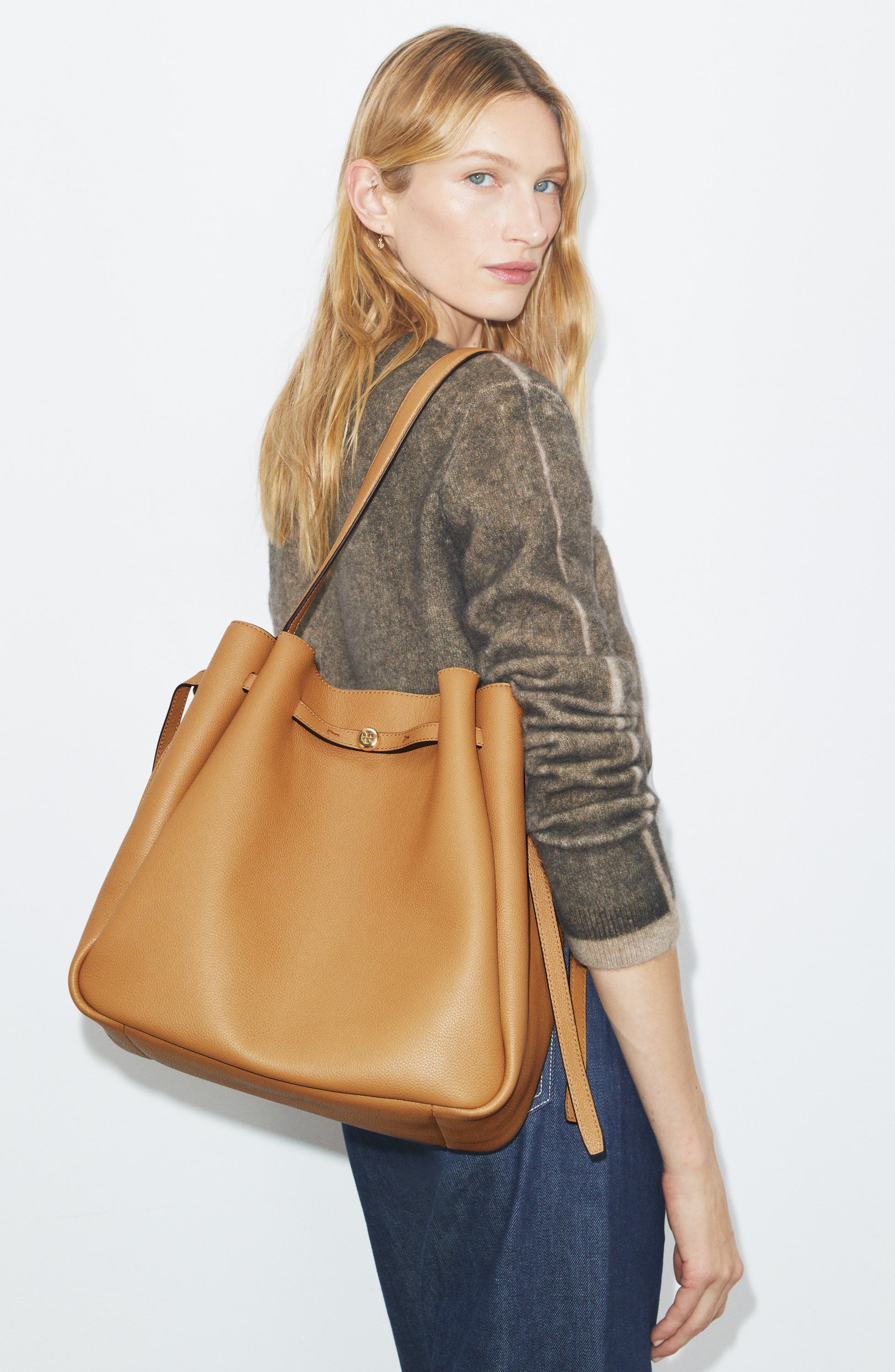 Large Romy Pebble Leather Bucket Bag, Alternate, color, TIRAMISU