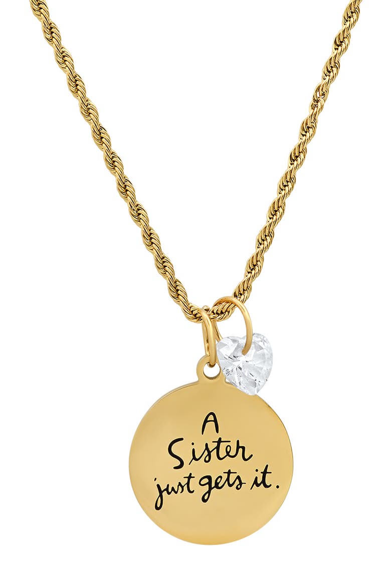 Swarovski Crystal Charm Sister Stamped Pendant Necklace, Main, color, YELLOW