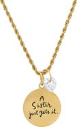 HMY JEWELRY Swarovski Crystal Charm Sister Stamped Pendant Necklace