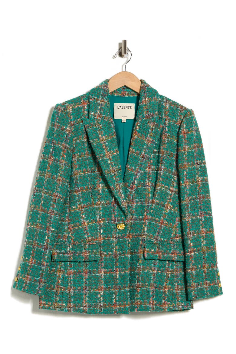 Gweny Relaxed Fit Tweed Blazer, Alternate, color, GREEN WINDOWPANE TWEED