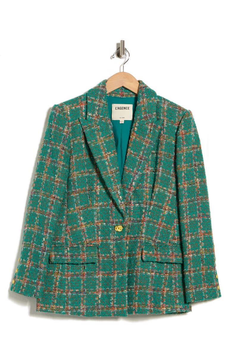 L'AGENCE Gweny Relaxed Fit Tweed Blazer, Alternate, color, Green Windowpane Tweed
