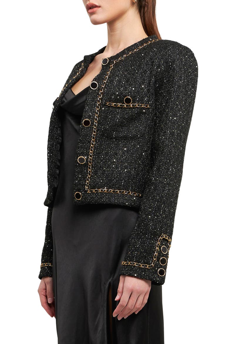 Chain Trim Tweed Crop Blazer, Alternate, color, BLACK