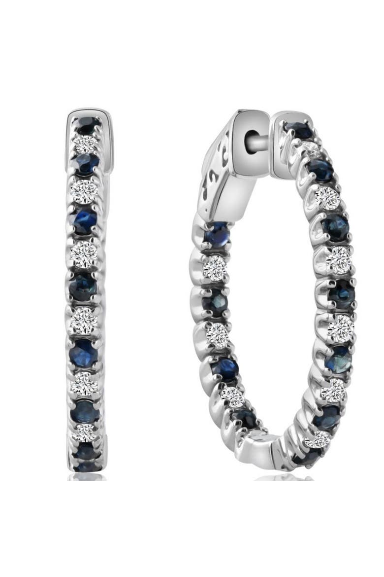 1 1/3Ct Diamond & Blue Sapphire Inside Outside Hoops Lab Grown, Main, color, Silver