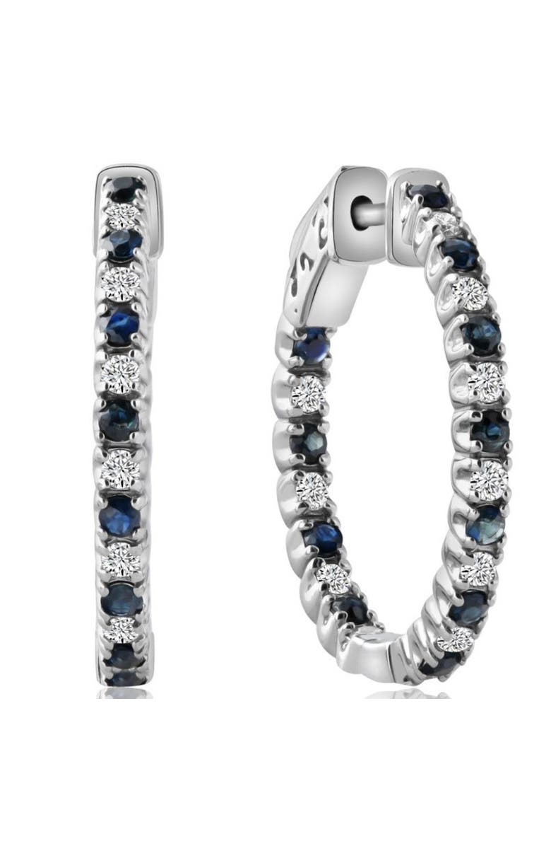 Bliss Diamond 1 1/3Ct Diamond & Blue Sapphire Inside Outside Hoops Lab Grown, Main, color, Silver
