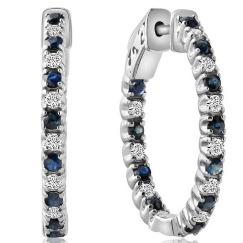 1 1/3Ct Diamond & Blue Sapphire Inside Outside Hoops Lab Grown